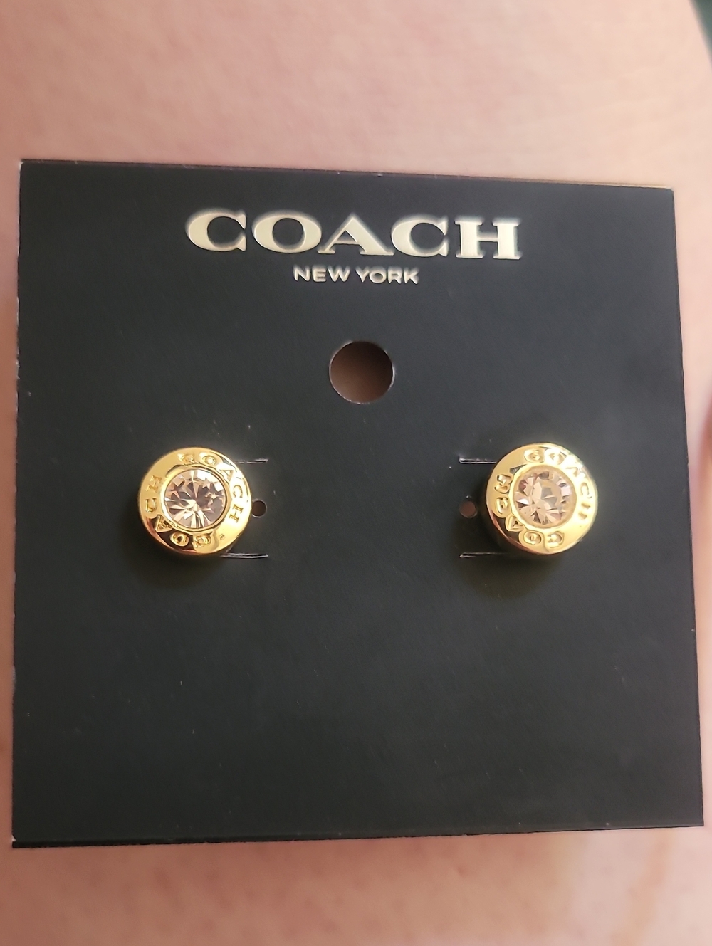 Coach Gold-Tone Crystal Logo Stud Earrings